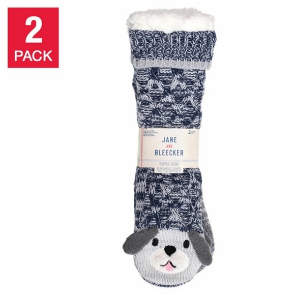 Jane and Bleecker Accessories - Jane & Bleecker Plushfill Lined 2-Pairs Knit Slipper Socks